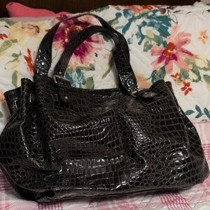 Elegant Black Crocodile-Embossed Women's Bag Faux